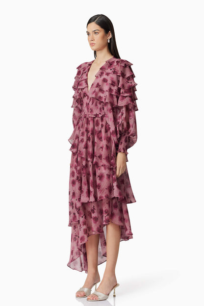 Monica Long Sleeve Midi Dress in Purple
