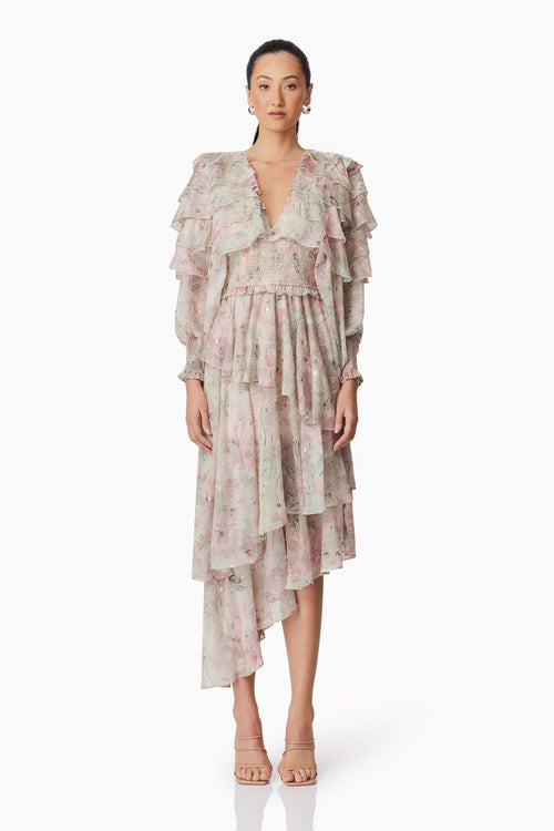 Monica Long Sleeve Midi Dress in Floral