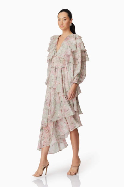 Monica Long Sleeve Midi Dress in Floral