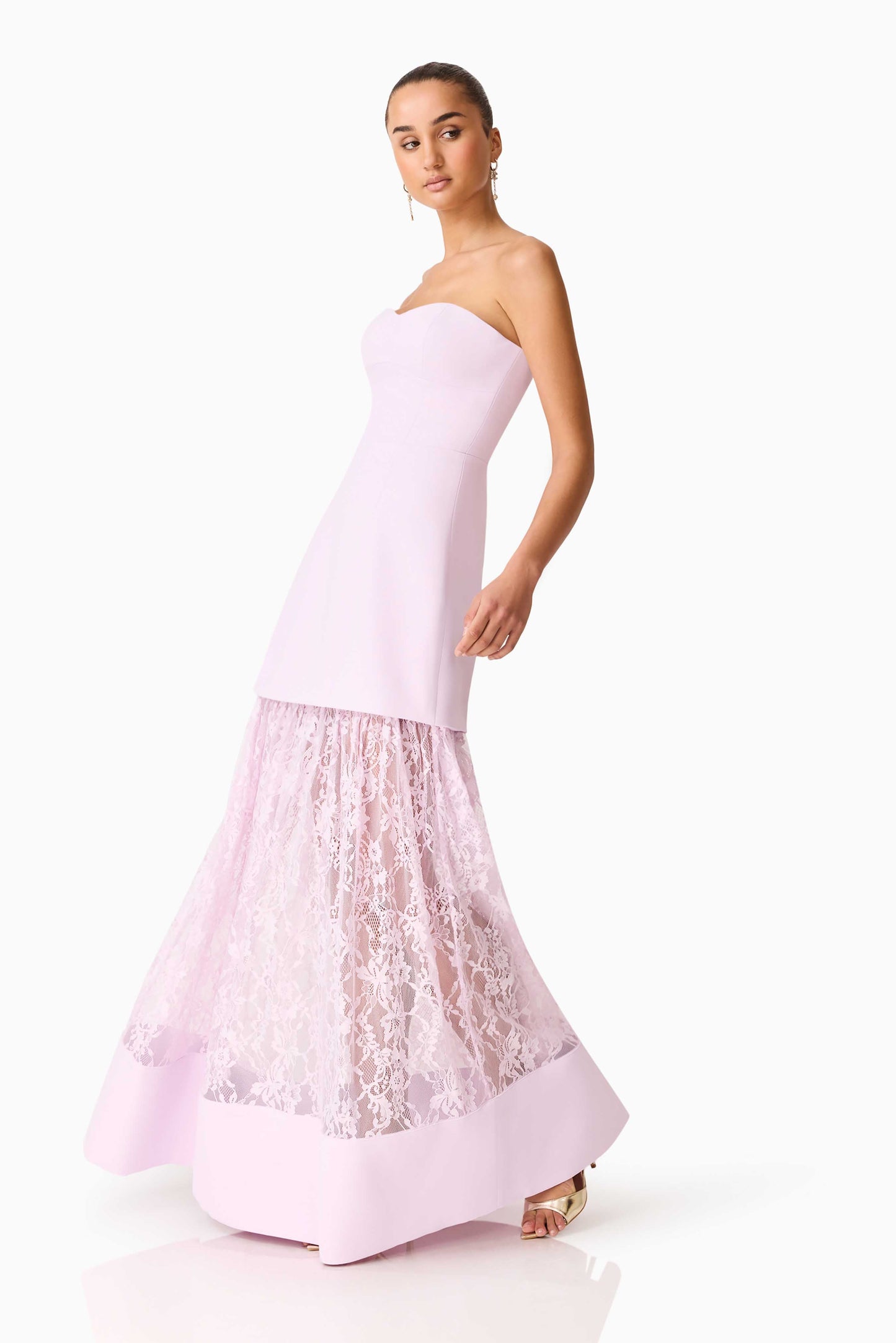 Saphine Strapless Lace Gown in Pink