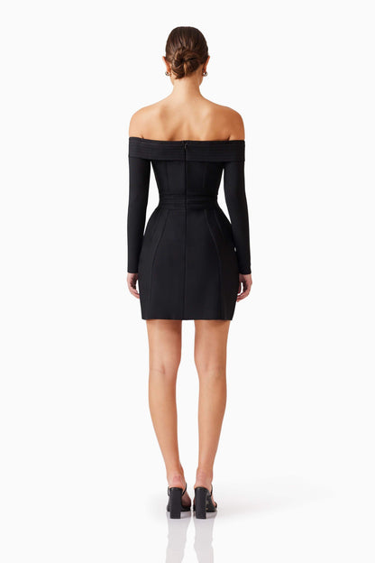 Katlyn Off The Shoulder Mini Dress in Black