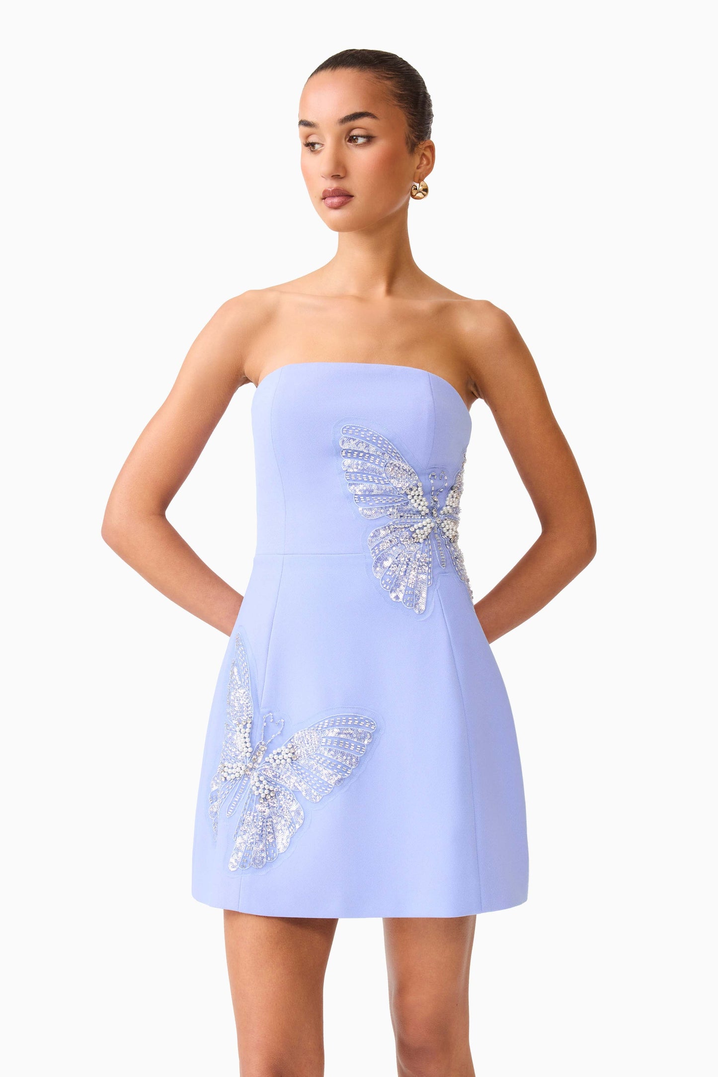 Mira Strapless Mini Dress in Blue