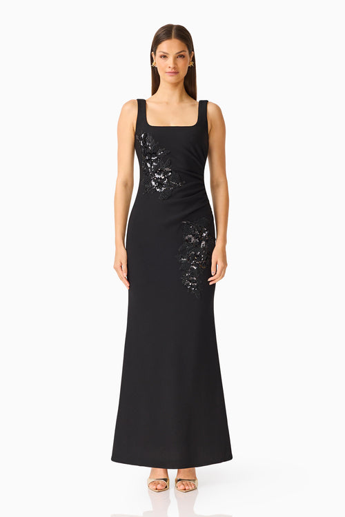 Odelia Beaded Maxi Dress in Black