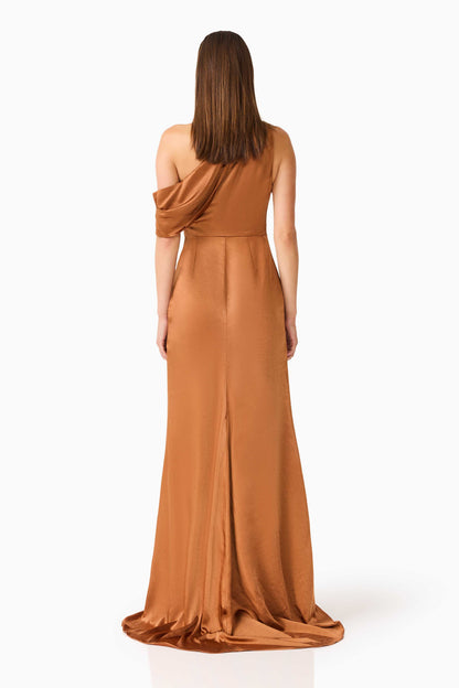 Isadora Off The Shoulder Gown in Toffee Brown