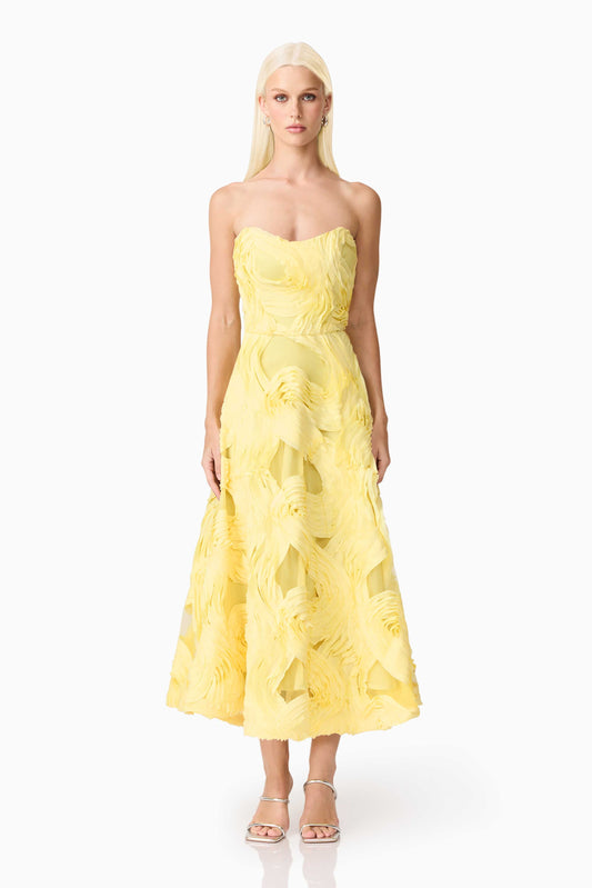 Asher Sweetheart Midi Dress in Yellow