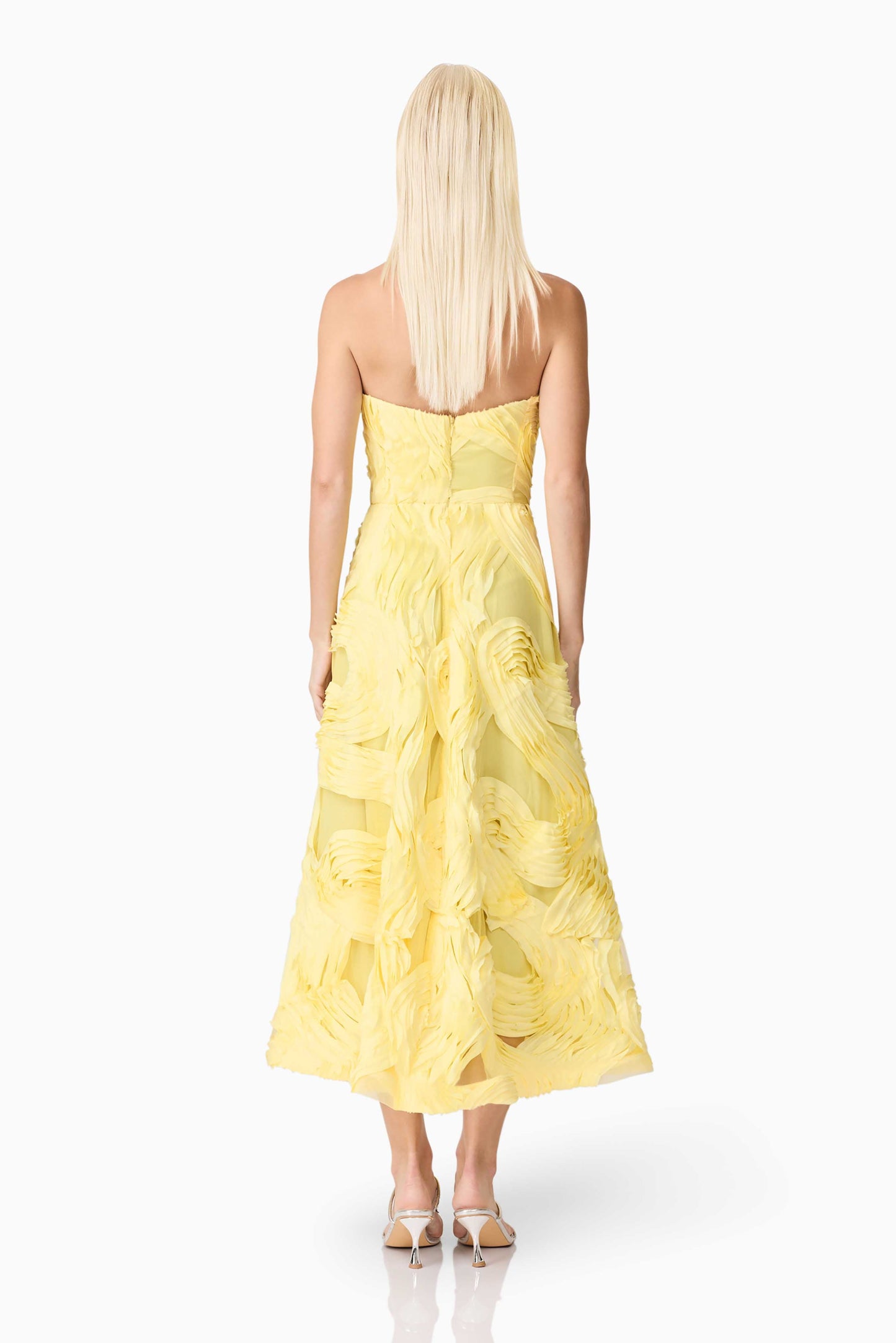 Asher Sweetheart Midi Dress in Yellow