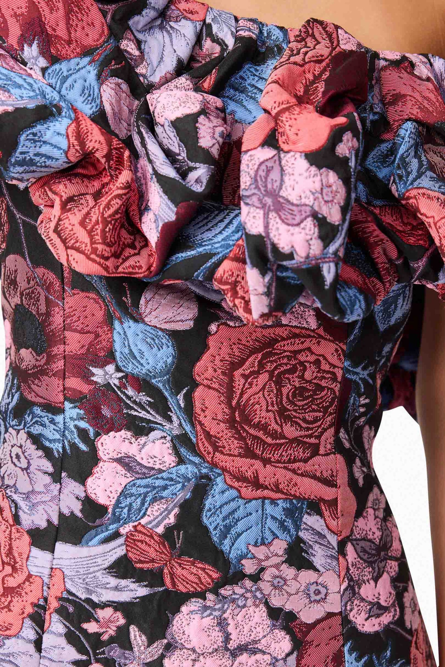 Delphine One Shoulder Mini Dress in Pink & Black Floral