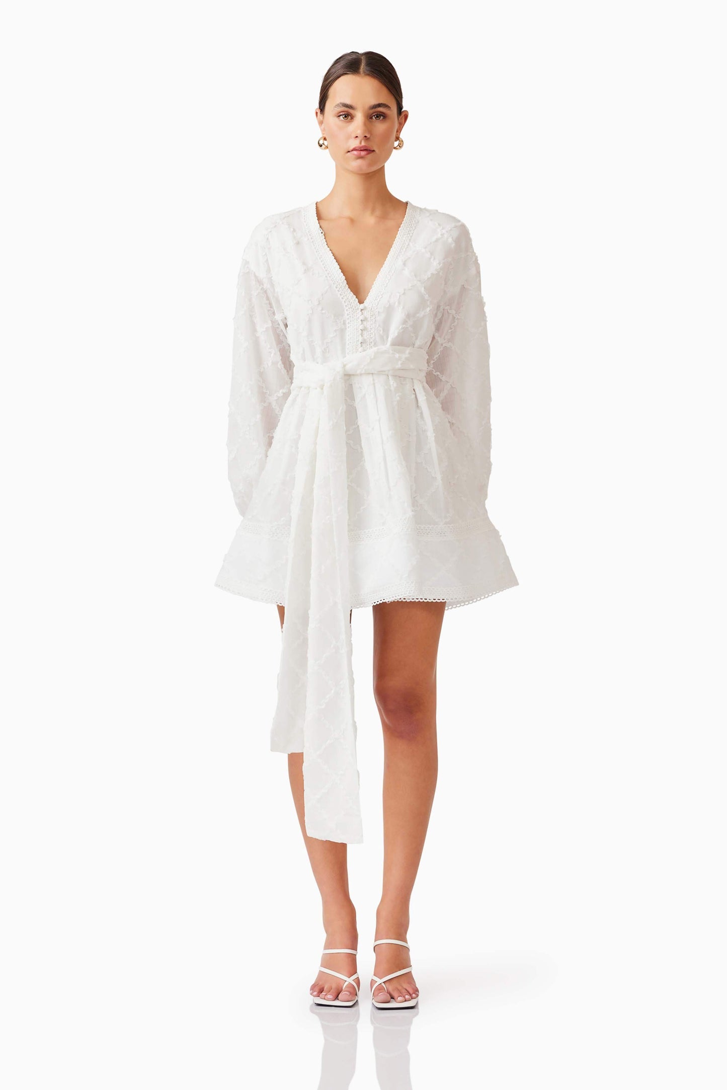 Iris Long Sleeve Mini Dress in White