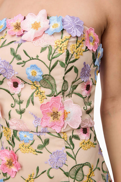 Helena Strapless Midi Dress In Floral