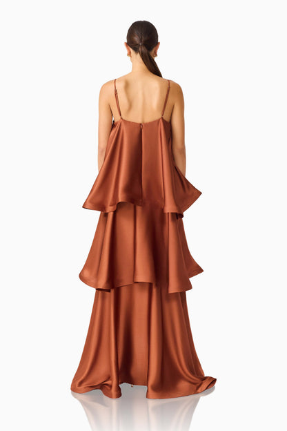 Tilly Tiered Maxi Dress in Chestnut Brown