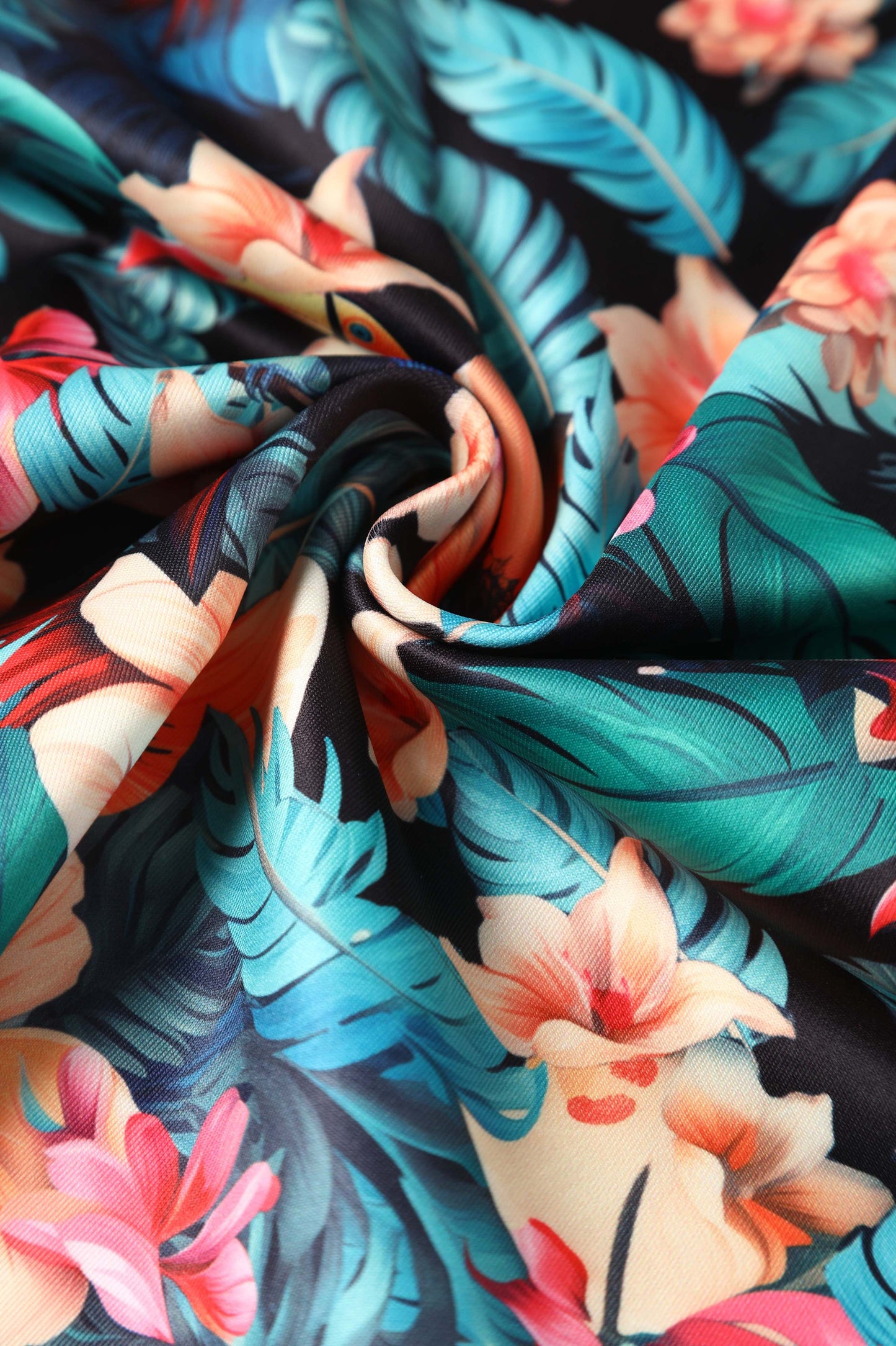 Norma Cross Strap Pencil Dress in Black Toucan Print