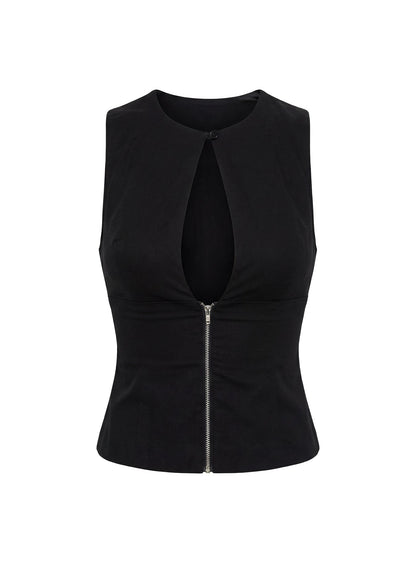 Heleena Zip Through Top Black
