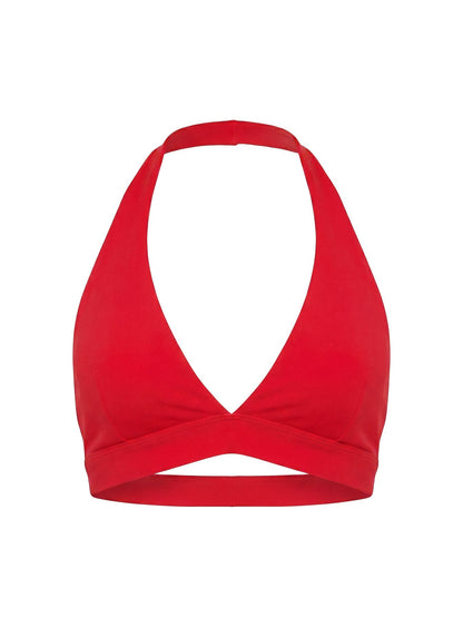 In Motion Active Plunge Halter Crop Top Red