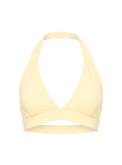 In Motion Active Plunge Halter Crop Top Yellow