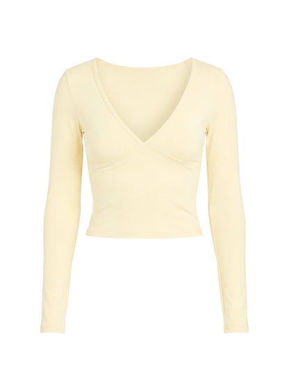 New Horizons Long Sleeve V Neck Top Butter Yellow