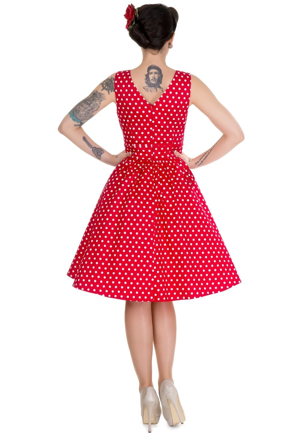 May Crossover Bust Red Polka Dots Swing Dress