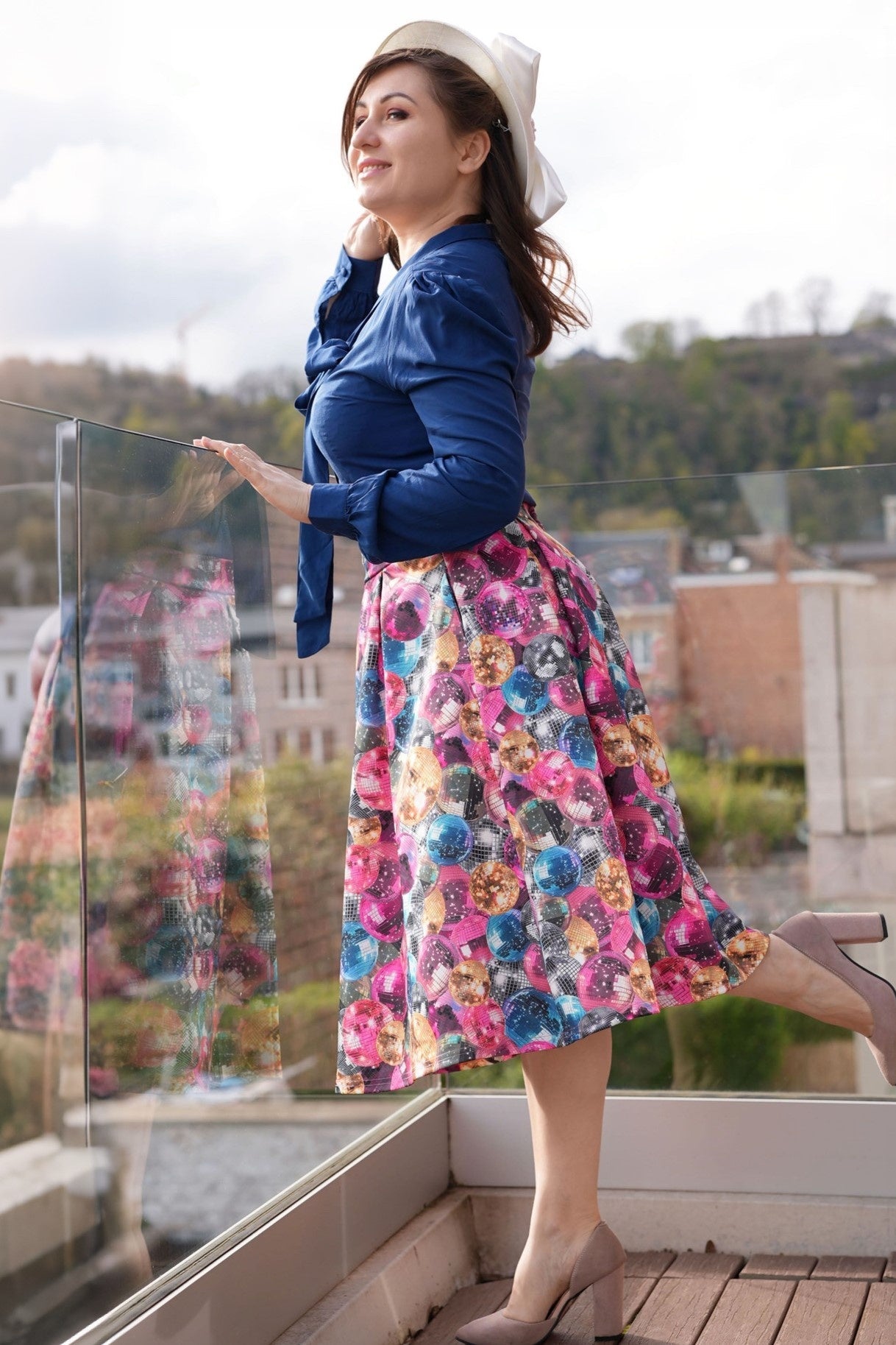 Aisley Disco Ball Pleated Midi Skirt