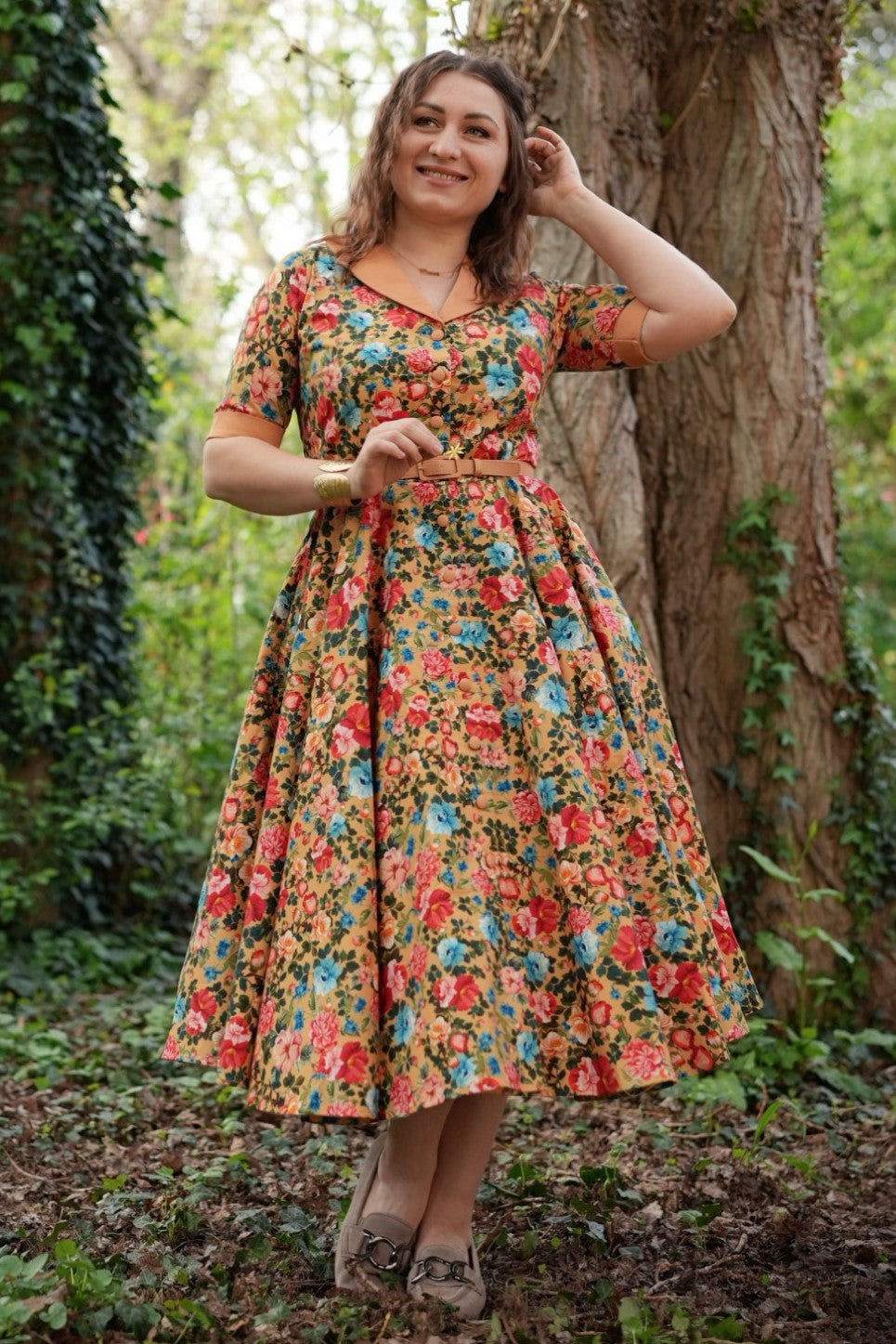 Mollie Yellow Floral Full Circle Shirt Dress