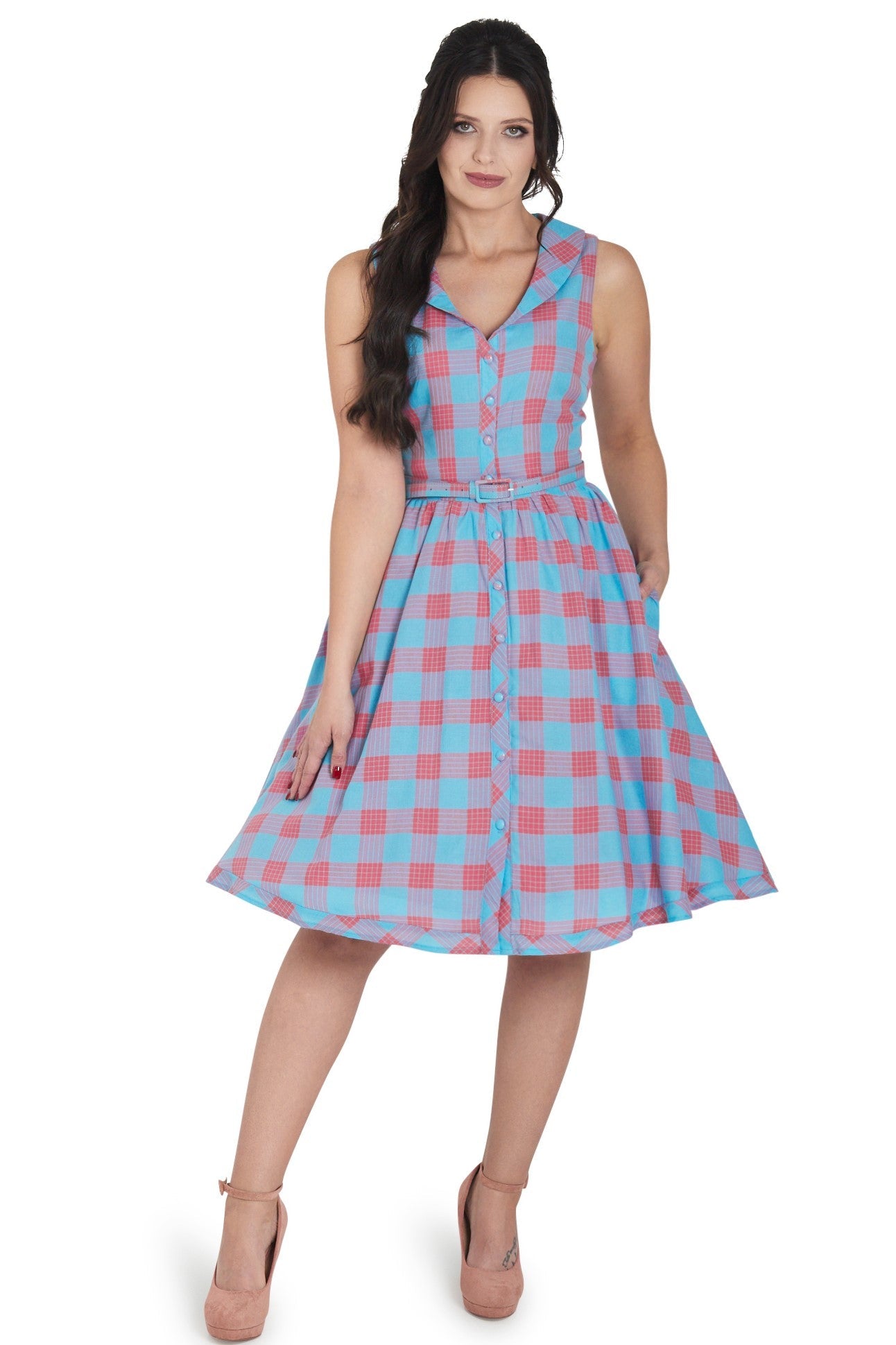 Maverick Retro Blue & Pink Check Shirt Dress
