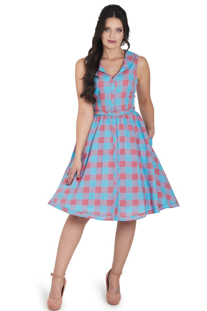 Maverick Retro Blue & Pink Check Shirt Dress