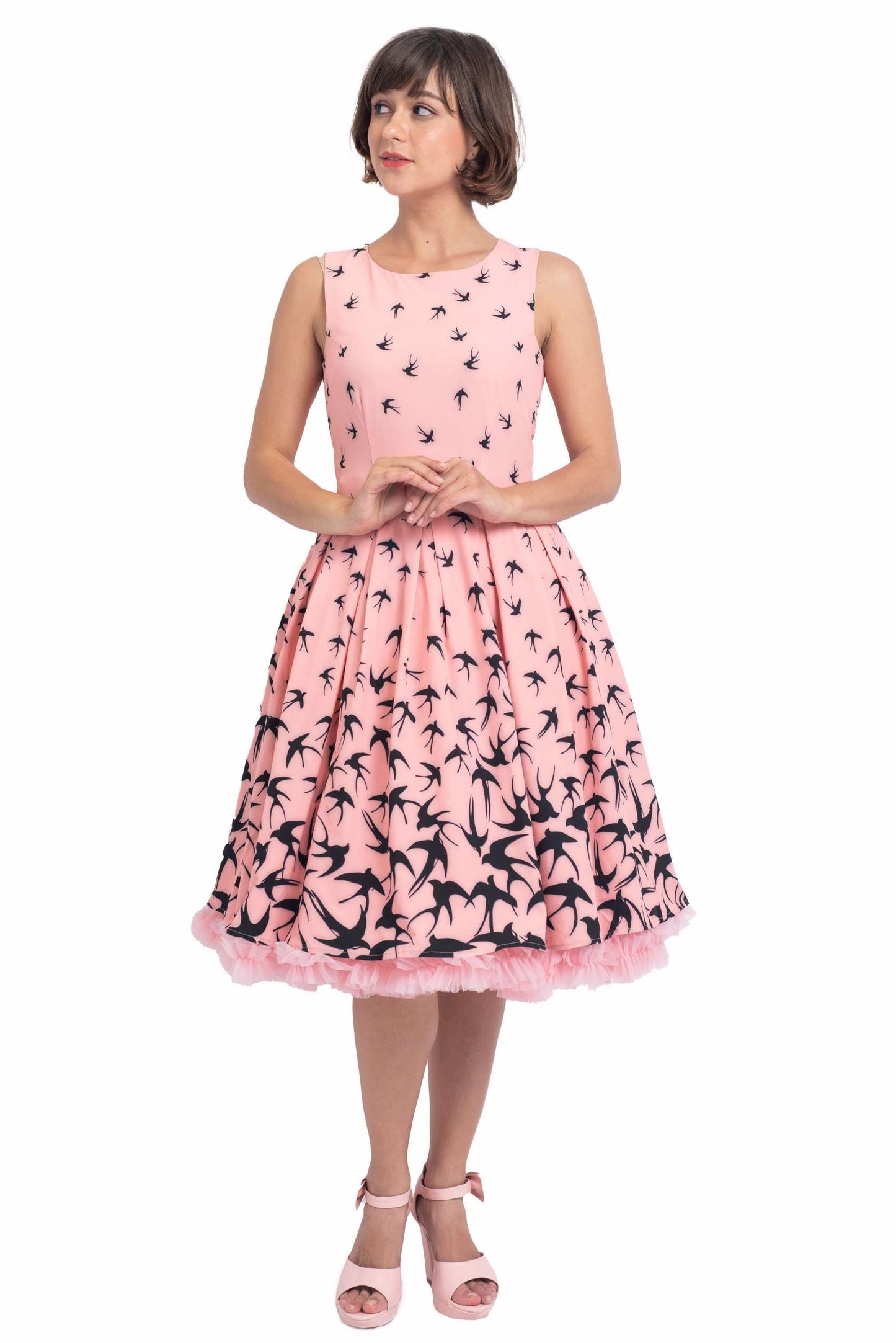 Annie Swing Dress in Pink & Black Raising Swallow Birds