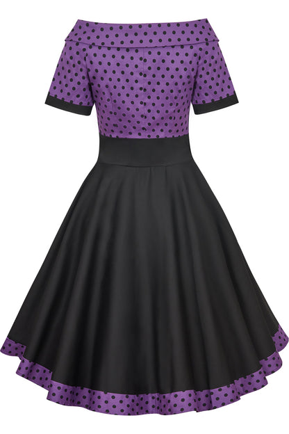 Darlene Purple & Black Polka Dot Circle Dress