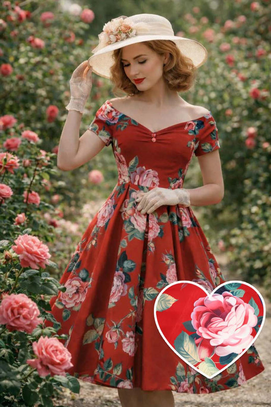 Lily Red Rose Off Shoulder Midi Dress