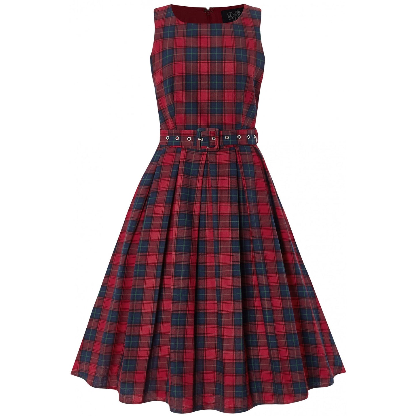 Annie Retro Check Swing Dress in Red-Blue