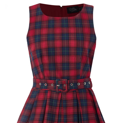Annie Retro Check Swing Dress in Red-Blue