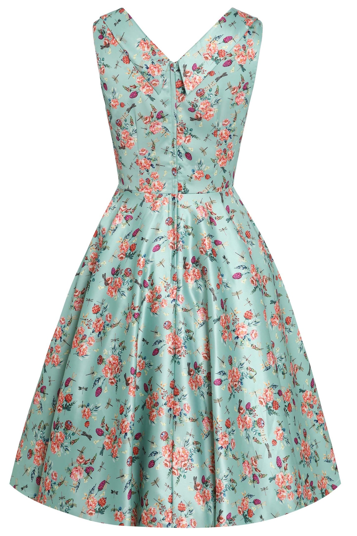Grace Green Floral Dragonfly Pleated Bust Dress