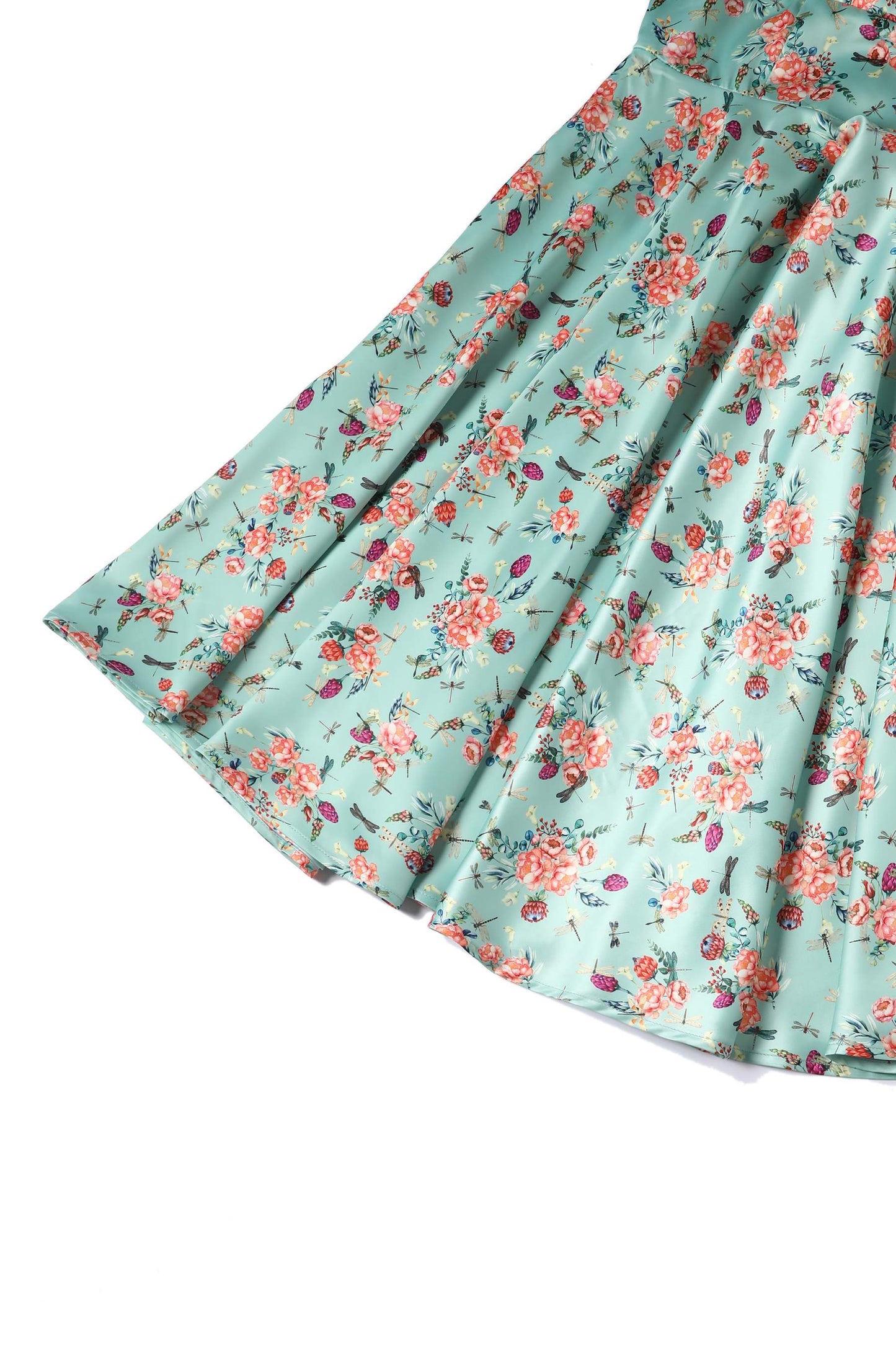 Grace Green Floral Dragonfly Pleated Bust Dress