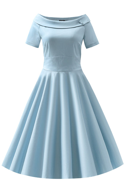 Darlene Roll Collar Circle Dress In Light Blue