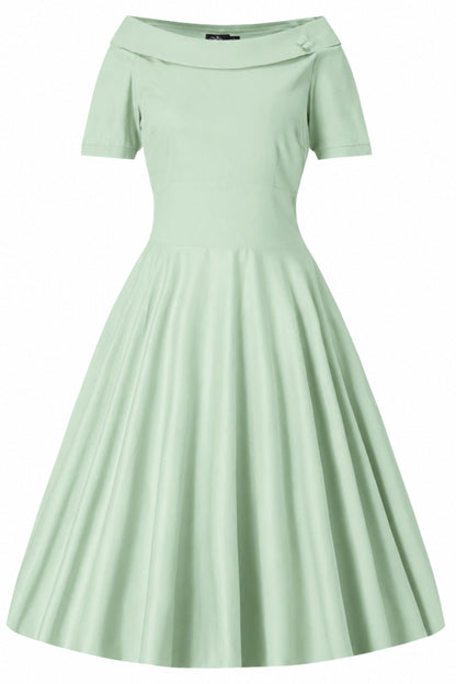Darlene Light Green Roll Collar Circle Dress