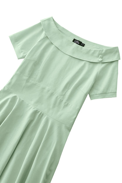 Darlene Light Green Roll Collar Circle Dress
