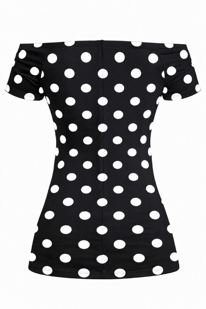 Lilian Polka Dot Off-Shoulder Top In Black