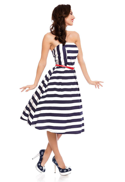 Lana Striped Strapless Swing Dress in Blue-White