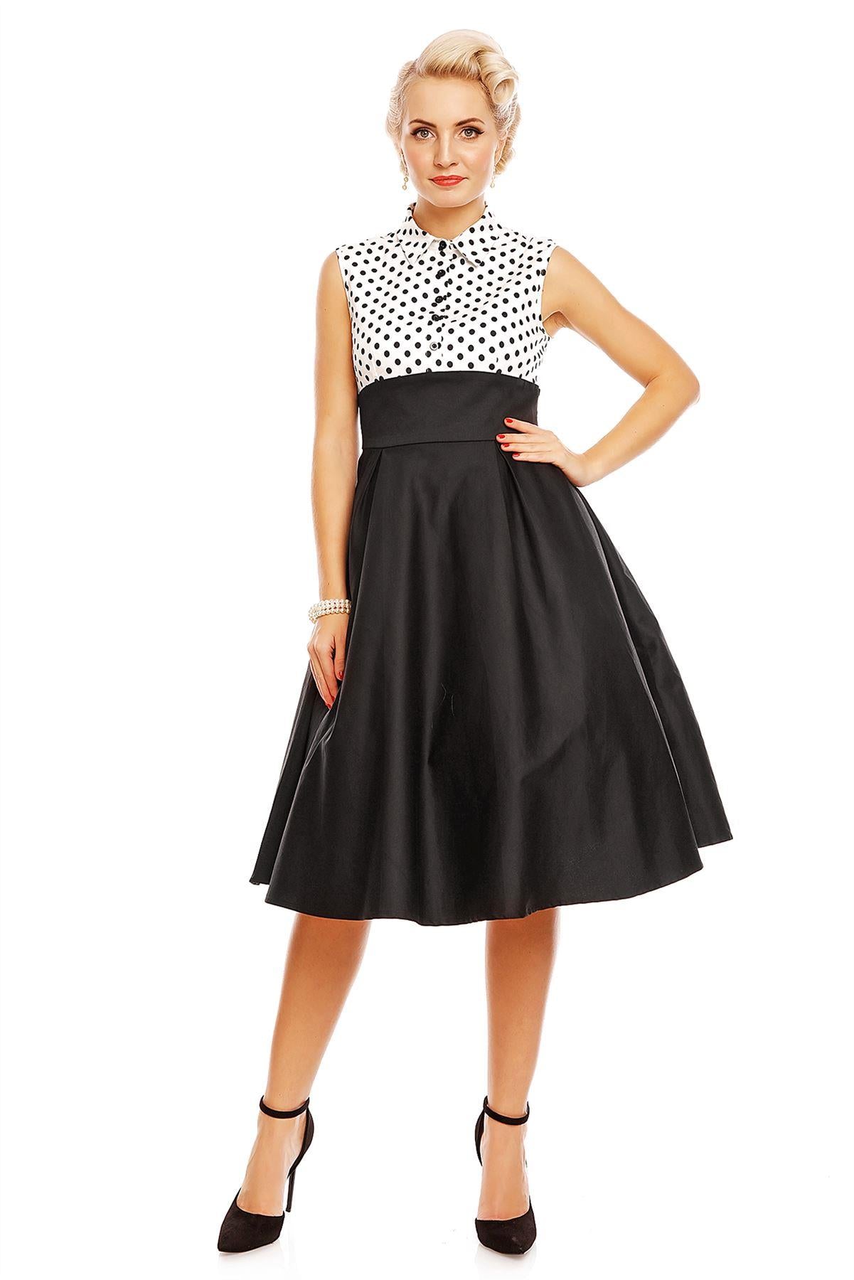 Lisa Polka Dot Shirt Dress in White and Black