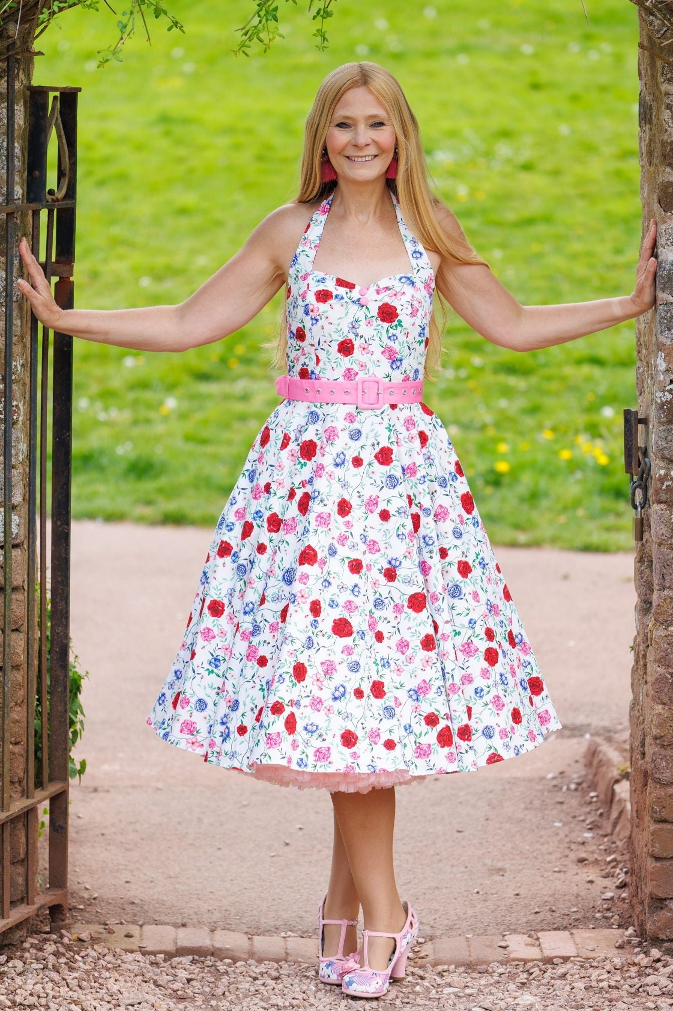 Daisy White Rose Halter Dress