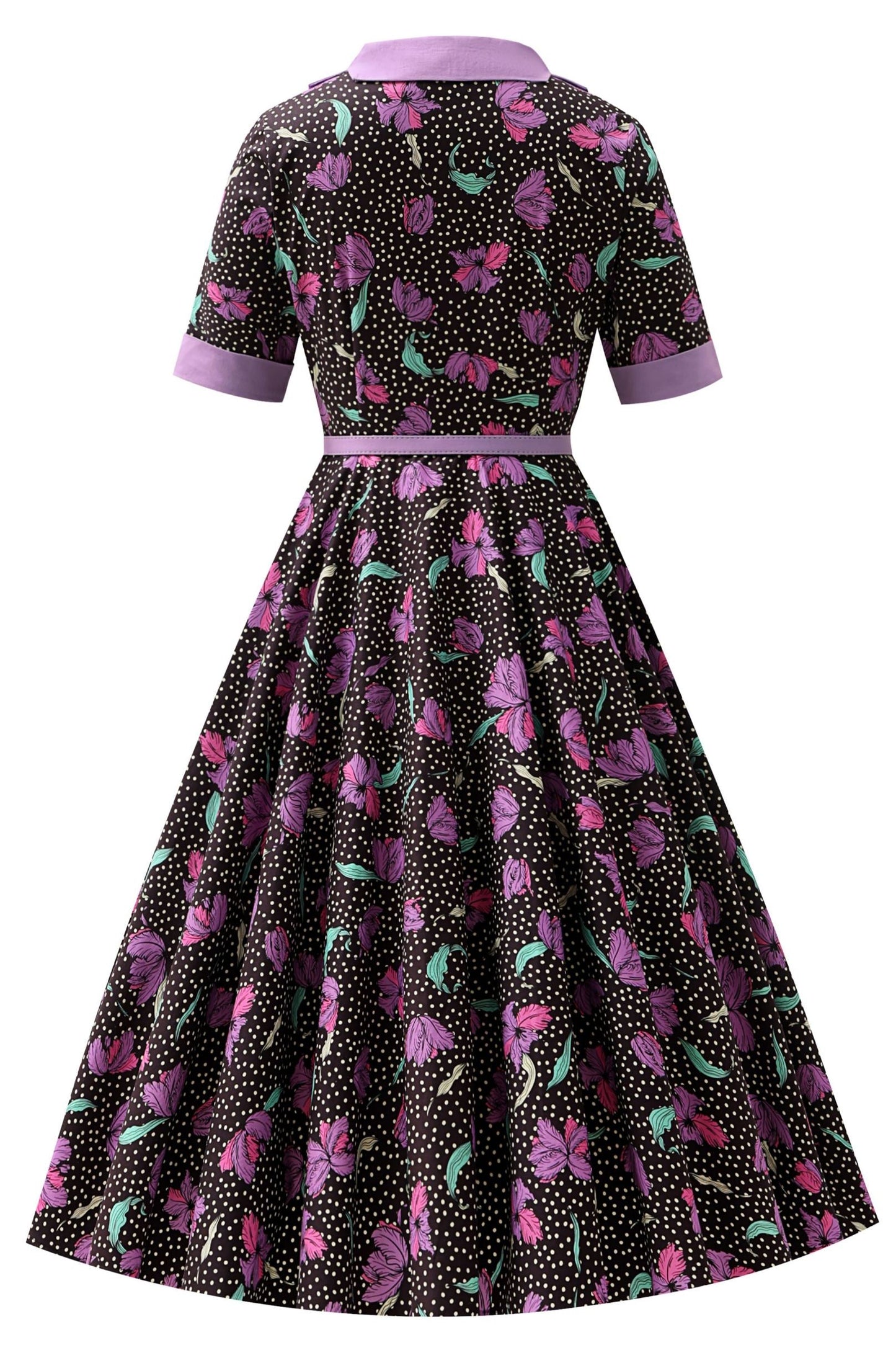 Mollie Purple Floral Full Circle Shirt Dress In Black
