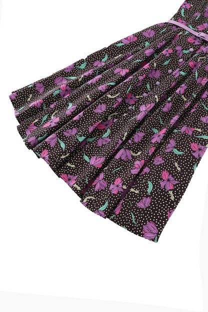 Mollie Purple Floral Full Circle Shirt Dress In Black