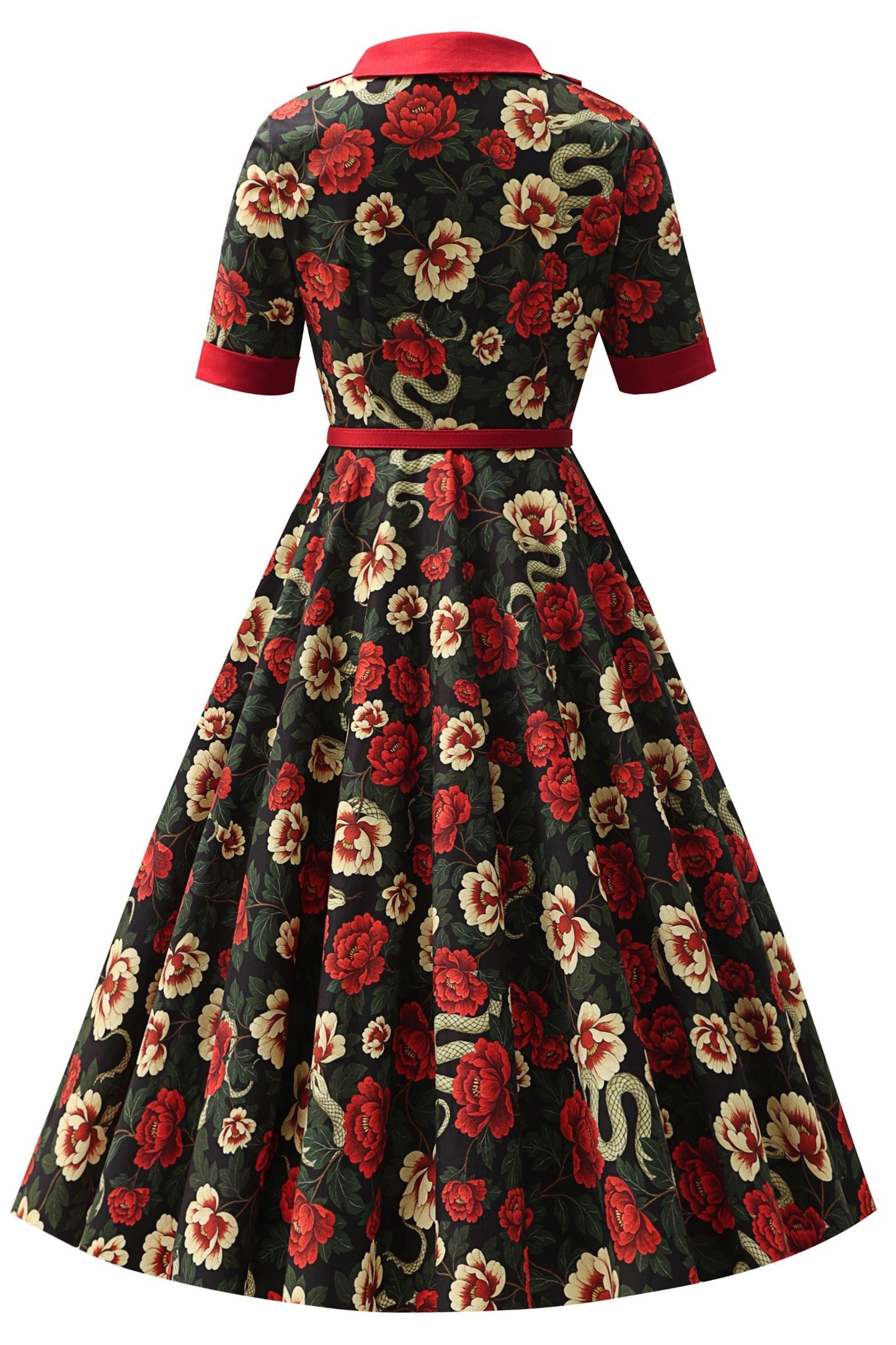 Mollie Black Rose & Snake Full Circle Shirt Dress
