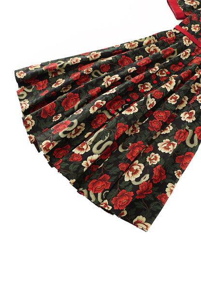 Mollie Black Rose & Snake Full Circle Shirt Dress