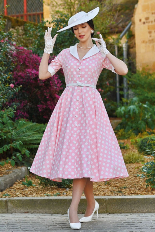 Mollie Light Pink Polka Dot Full Circle Shirt Dress