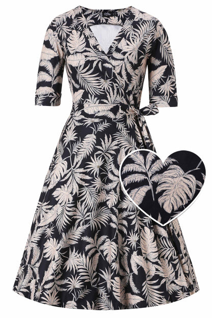 Matilda Palm Tree Wrap Dress in Navy Blue