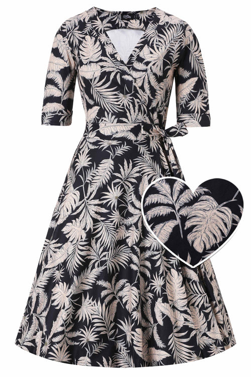 Matilda Palm Tree Wrap Dress in Navy Blue
