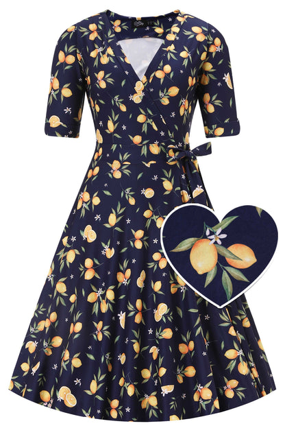 Matilda Dark Blue Lemon Wrap Dress