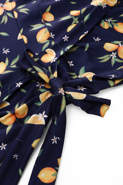 Matilda Dark Blue Lemon Wrap Dress