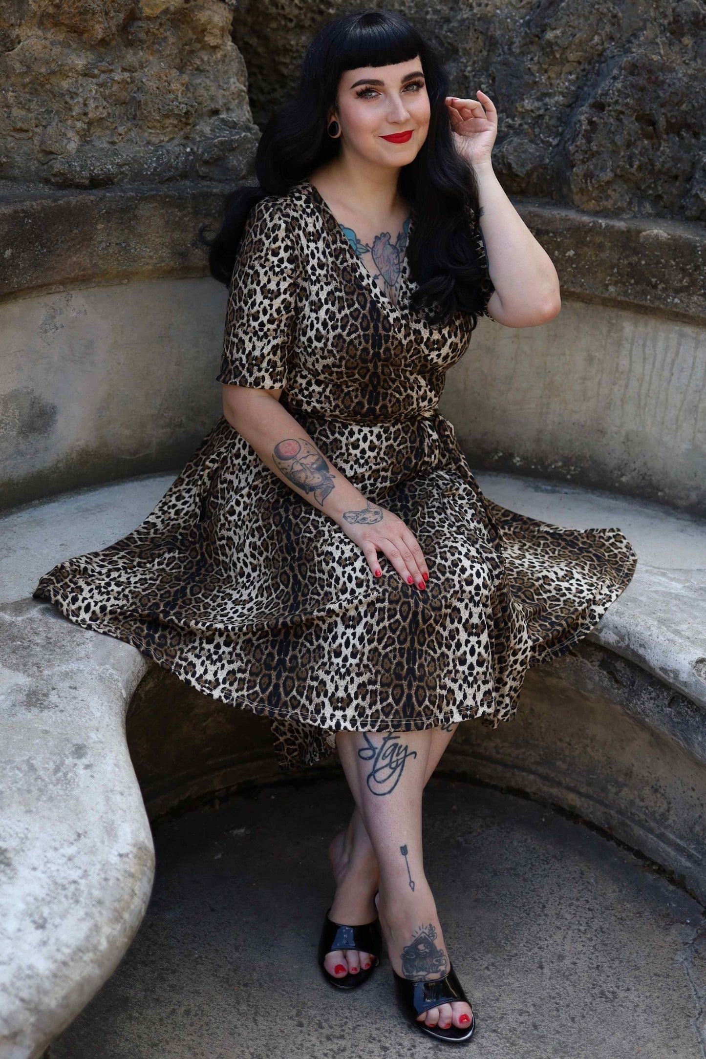 Matilda Retro Leopard Print Casual Wrap Dress