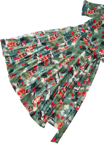 Matilda Hawaiian Pinup Girl Wrap Dress