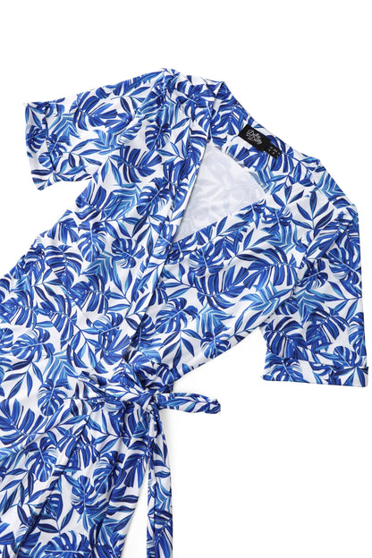 Matilda Tropical Leaf Wrap Dress in White
